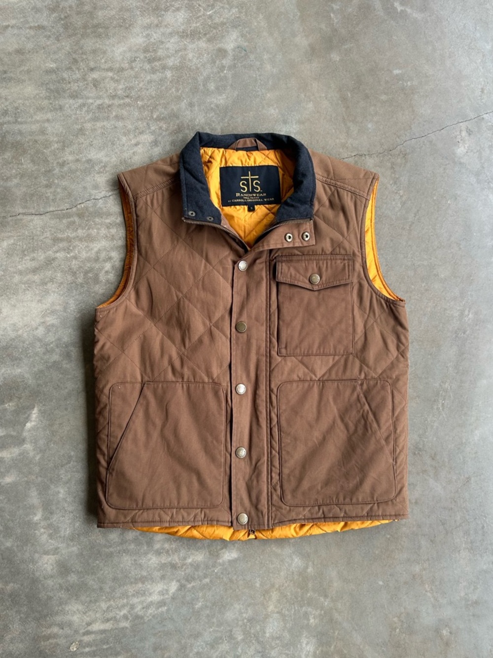 STS Ranchwear Men's Brown Quilted Vest with Yellow Lining